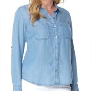 Liverpool denim button down roll sleeve shirt L